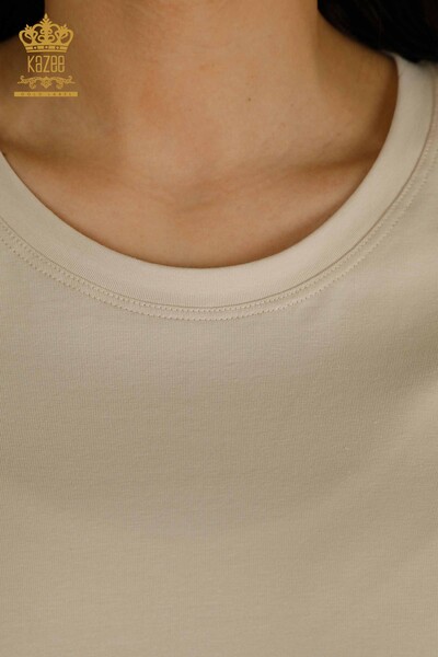 Bluză de damă cu ridicata - mânecă scurtă - bej deschis - 79563 | KAZEE - Thumbnail