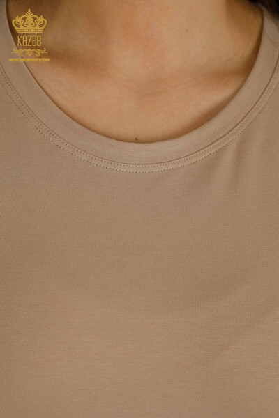 Bluză de damă cu ridicata - Mânecă scurtă - bej închis - 79563 | KAZEE - Thumbnail