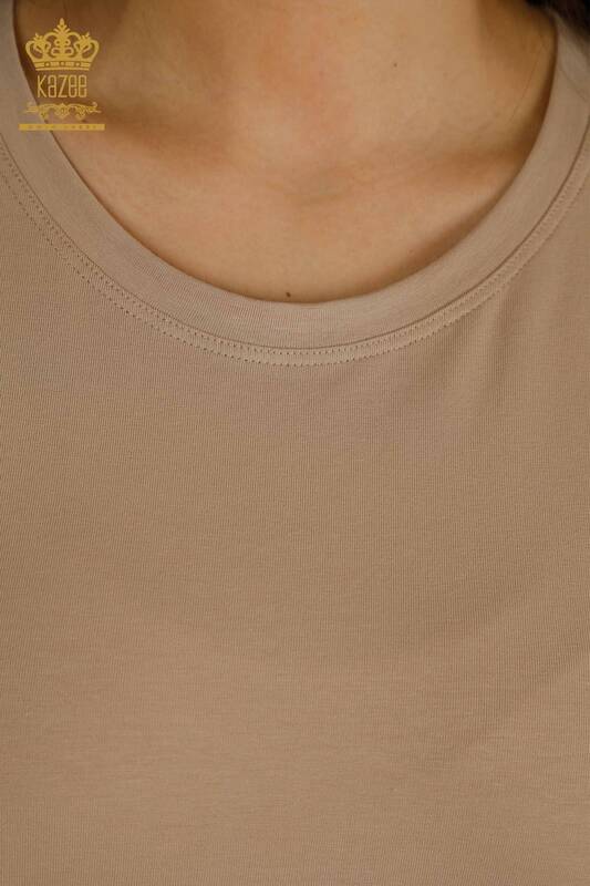 Bluză de damă cu ridicata - Mânecă scurtă - bej închis - 79563 | KAZEE