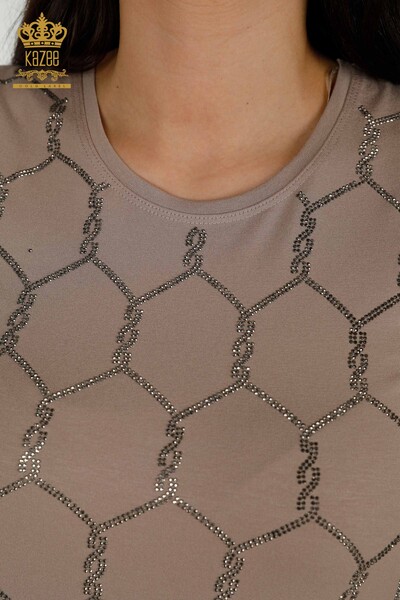Bluză de damă cu mânecă scurtă cu model de nurcă - 79304 | KAZEE - Thumbnail