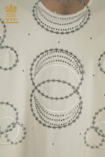 Bluză de damă cu ridicata - Mânecă scurtă - cu model - Ecru - 79094 | KAZEE - 3