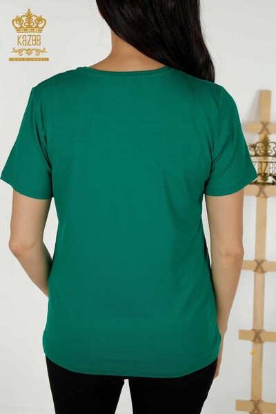 Bluză de damă cu mânecă scurtă cu model verde - 79304 | KAZEE - Thumbnail