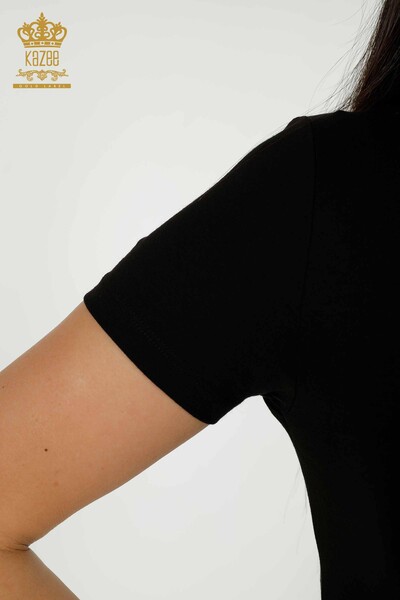 Bluză de damă cu mânecă scurtă cu ridicata Basic Black - 79287 | KAZEE - Thumbnail