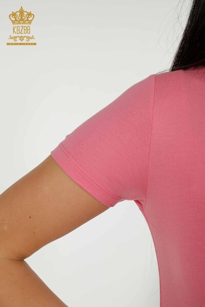 Bluză de damă cu mânecă scurtă de bază roz - 79287 | KAZEE - Thumbnail