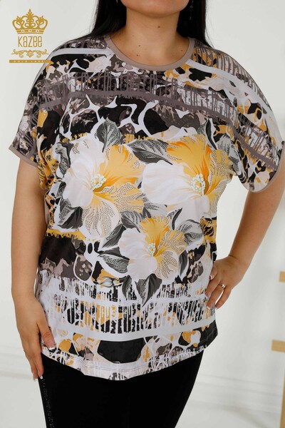 Bluză cu mânecă scurtă pentru femei Digital - 12202 | KAZEE - Thumbnail