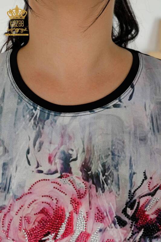Bluză cu mânecă scurtă pentru femei Digital - 79229 | KAZEE