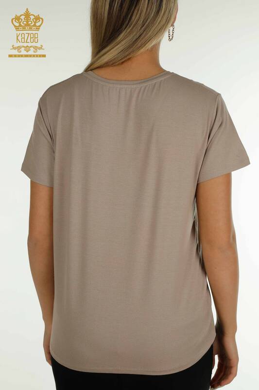 Bluză cu mânecă scurtă pentru femei din nurcă - 79239 | KAZEE