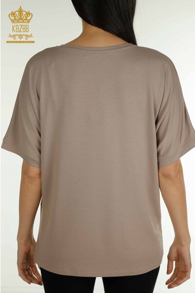 Bluză cu mânecă scurtă pentru femei din nurcă - 79317 | KAZEE - Thumbnail