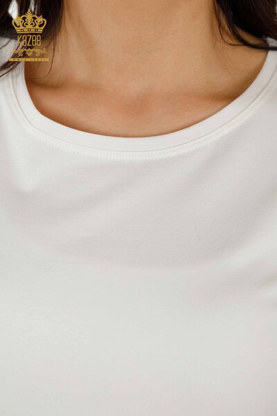 Bluză de damă cu mânecă scurtă Ecru - 79178 | KAZEE - Thumbnail
