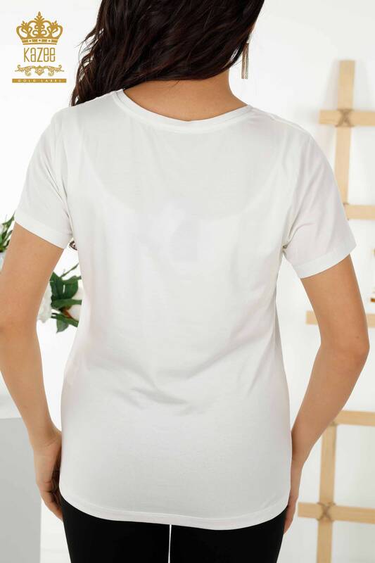 Bluză de damă cu mânecă scurtă Ecru - 79178 | KAZEE