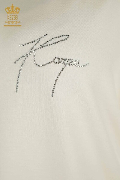 Bluză cu mânecă scurtă pentru femei Ecru - 79317 | KAZEE - Thumbnail