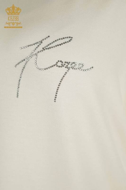 Bluză cu mânecă scurtă pentru femei Ecru - 79317 | KAZEE