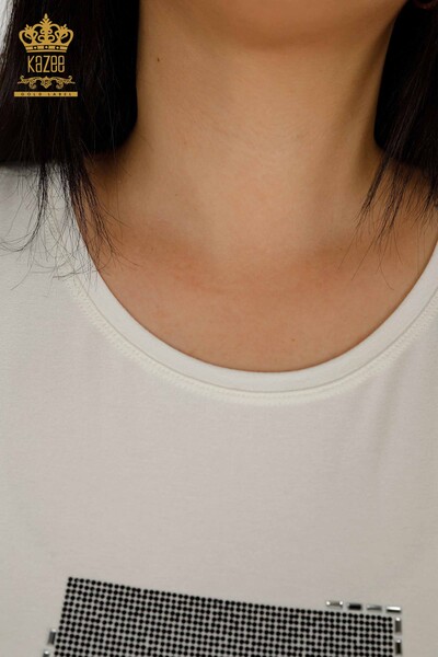 Bluză de damă cu mânecă scurtă Ecru - 79349 | KAZEE - Thumbnail