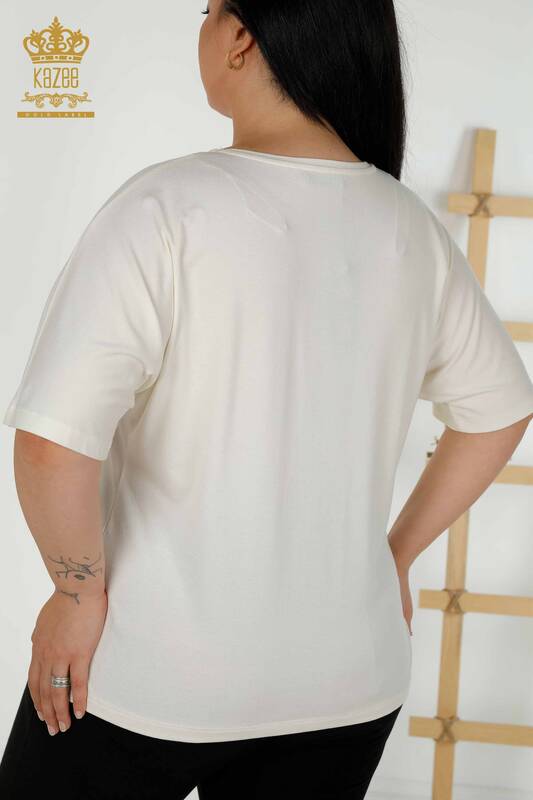 Bluză de damă cu mânecă scurtă Ecru - 79349 | KAZEE