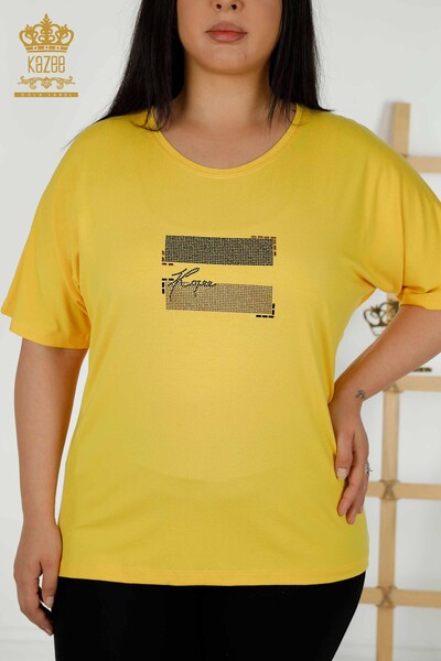 Bluză de damă cu mânecă scurtă galbenă - 79349 | KAZEE - Thumbnail