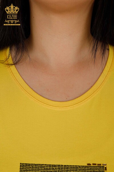 Bluză de damă cu mânecă scurtă galbenă - 79349 | KAZEE - Thumbnail