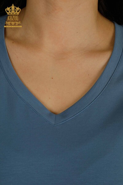 Bluză de damă cu ridicata - Mânecă scurtă - indigo - 79561 | KAZEE - Thumbnail (2)