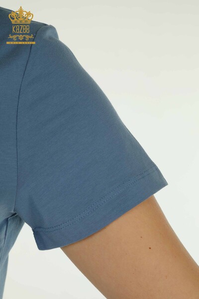 Bluză de damă cu ridicata - Mânecă scurtă - indigo - 79561 | KAZEE - Thumbnail