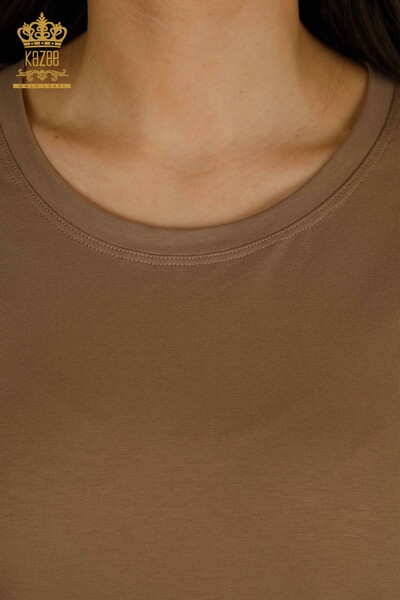 Bluză de damă cu ridicata - Mânecă scurtă - Maro deschis - 79563 | KAZEE - Thumbnail