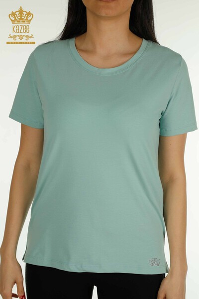 Bluză de damă cu ridicata - Mânecă scurtă - mentă - 79563 | KAZEE - Thumbnail