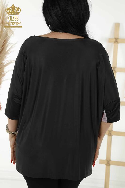 Bluză cu mânecă scurtă pentru femei negru - 12043 | KAZEE