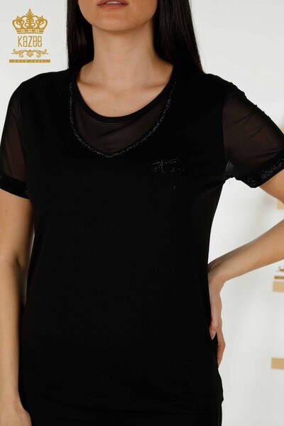 Bluză cu mânecă scurtă pentru femei negru - 79104 | KAZEE - Thumbnail