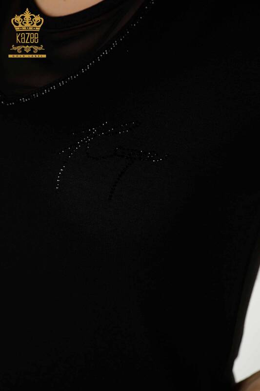 Bluză cu mânecă scurtă pentru femei negru - 79104 | KAZEE