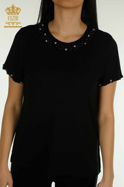 Bluză cu mânecă scurtă pentru femei negru - 79197 | KAZEE - Thumbnail
