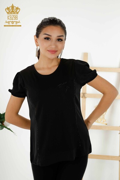 Bluză cu mânecă scurtă pentru femei negru - 79226 | KAZEE - Thumbnail