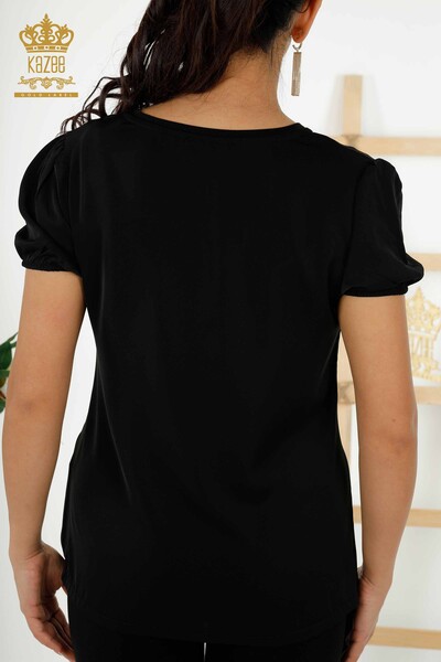 Bluză cu mânecă scurtă pentru femei negru - 79226 | KAZEE - Thumbnail