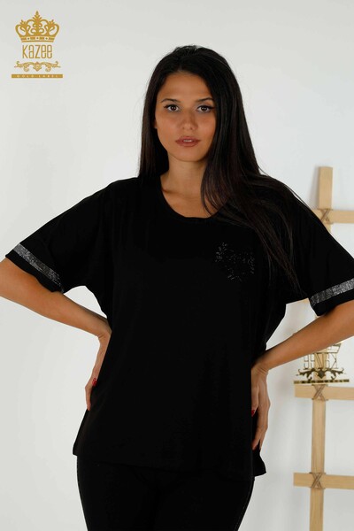 Bluză cu mânecă scurtă pentru femei negru - 79236 | KAZEE - Thumbnail