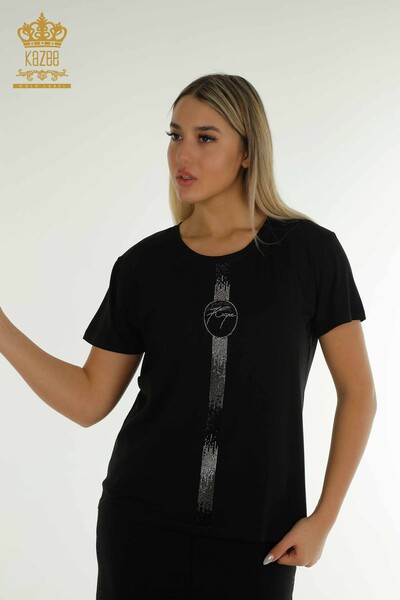 Bluză cu mânecă scurtă pentru femei negru - 79239 | KAZEE - Thumbnail