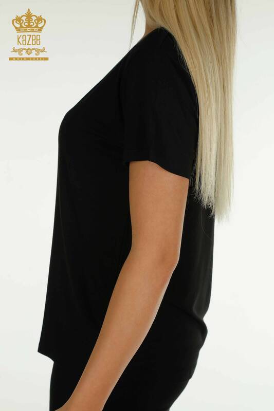 Bluză cu mânecă scurtă pentru femei negru - 79239 | KAZEE
