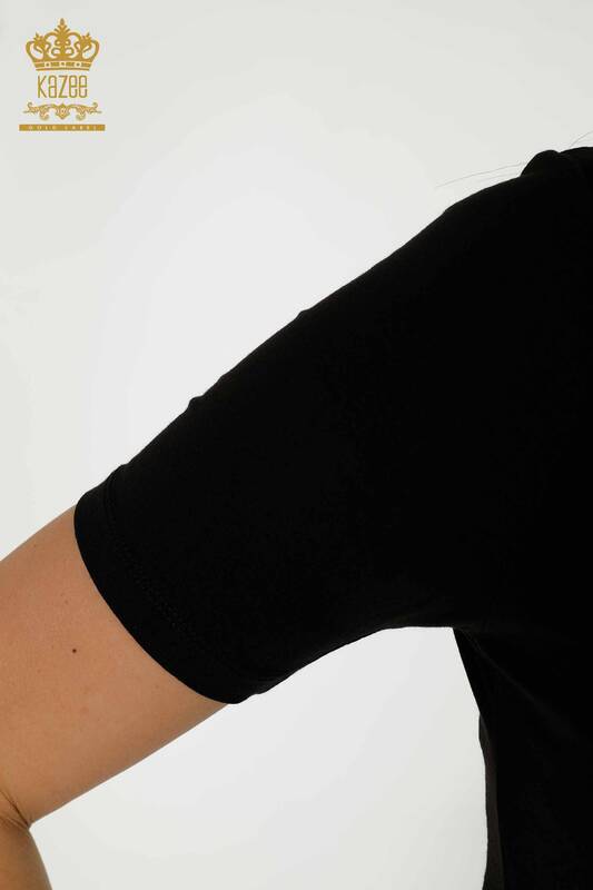 Bluză cu mânecă scurtă pentru femei negru - 79264 | KAZEE