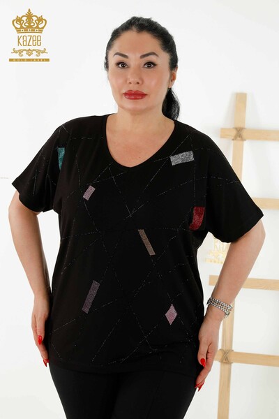 Bluză cu mânecă scurtă pentru femei negru - 79288 | KAZEE - Thumbnail