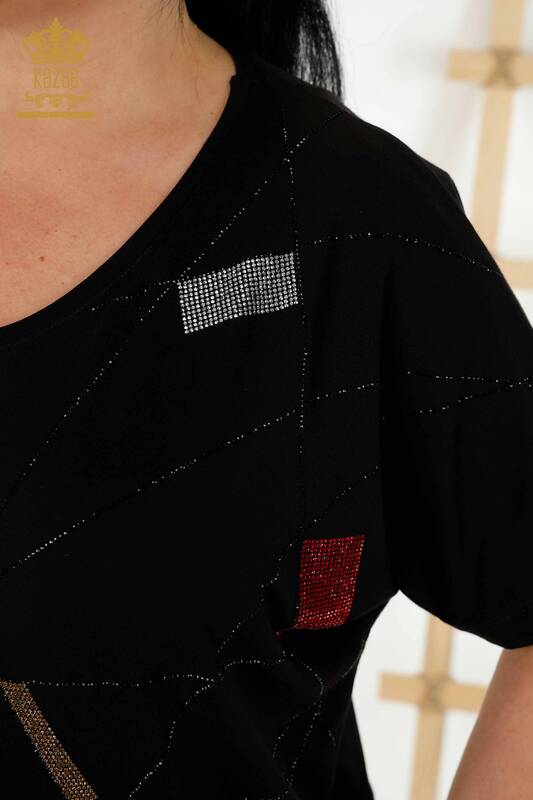 Bluză cu mânecă scurtă pentru femei negru - 79288 | KAZEE