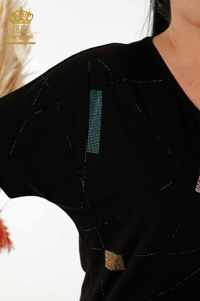 Bluză cu mânecă scurtă pentru femei negru - 79288 | KAZEE - Thumbnail