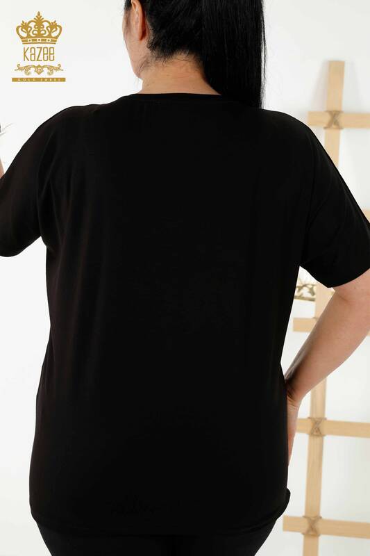 Bluză cu mânecă scurtă pentru femei negru - 79288 | KAZEE
