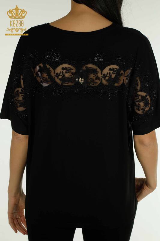 Bluză cu mânecă scurtă pentru femei negru - 79302 | KAZEE