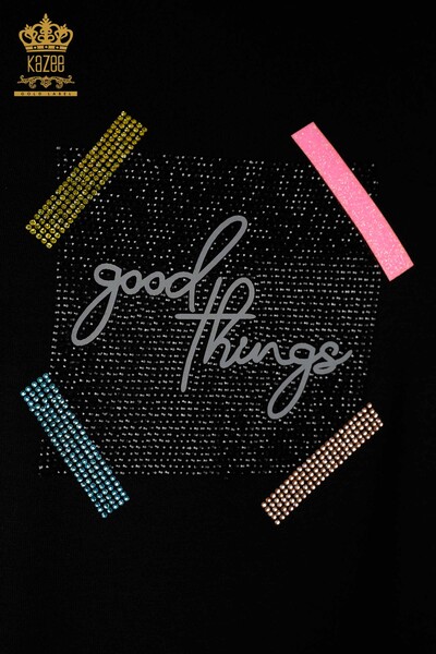 Bluză cu mânecă scurtă pentru femei negru - 79323 | KAZEE - 3