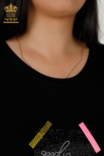 Bluză cu mânecă scurtă pentru femei negru - 79323 | KAZEE - Thumbnail