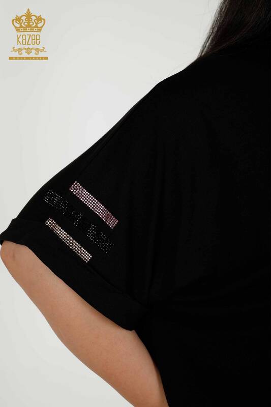 Bluză cu mânecă scurtă pentru femei negru - 79323 | KAZEE