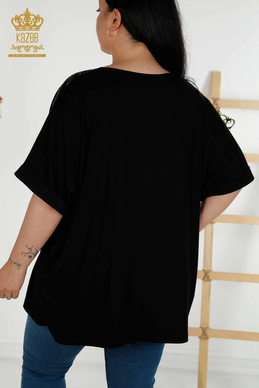 Bluză cu mânecă scurtă pentru femei negru - 79324 | KAZEE