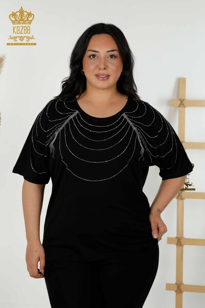 Bluză cu mânecă scurtă pentru femei negru - 79334 | KAZEE - Thumbnail