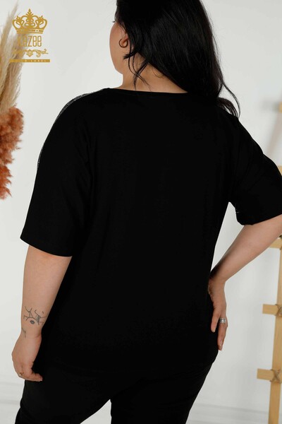 Bluză cu mânecă scurtă pentru femei negru - 79334 | KAZEE - Thumbnail
