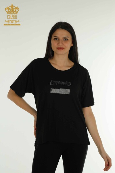 Bluză cu mânecă scurtă pentru femei negru - 79349 | KAZEE - Thumbnail