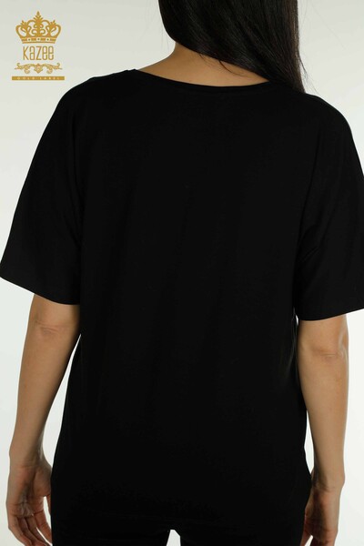 Bluză cu mânecă scurtă pentru femei negru - 79349 | KAZEE - Thumbnail
