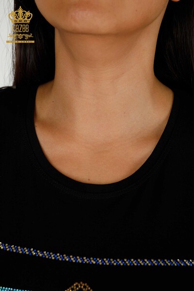 Bluză cu mânecă scurtă pentru femei negru - 79368 | KAZEE - Thumbnail