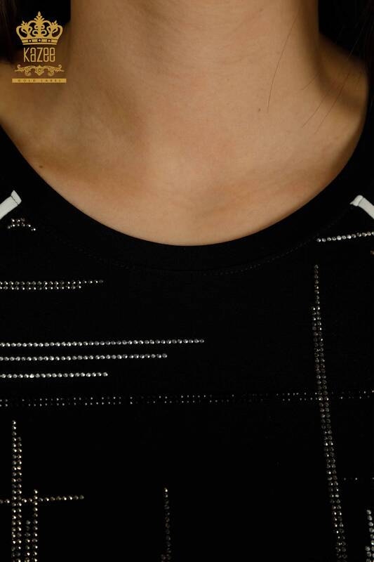 Bluză cu mânecă scurtă pentru femei negru - 79512 | KAZEE