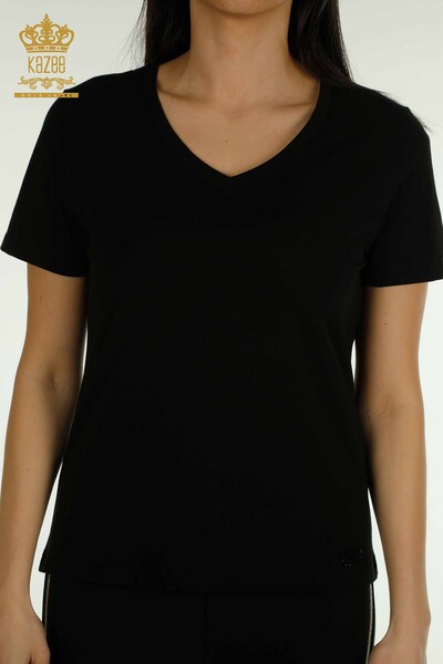 Bluză de damă cu ridicata - Mânecă scurtă - neagră - 79561 | KAZEE - Thumbnail
